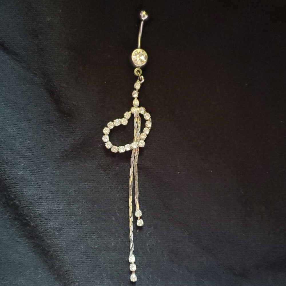 EUC pave crystal heart belly ring